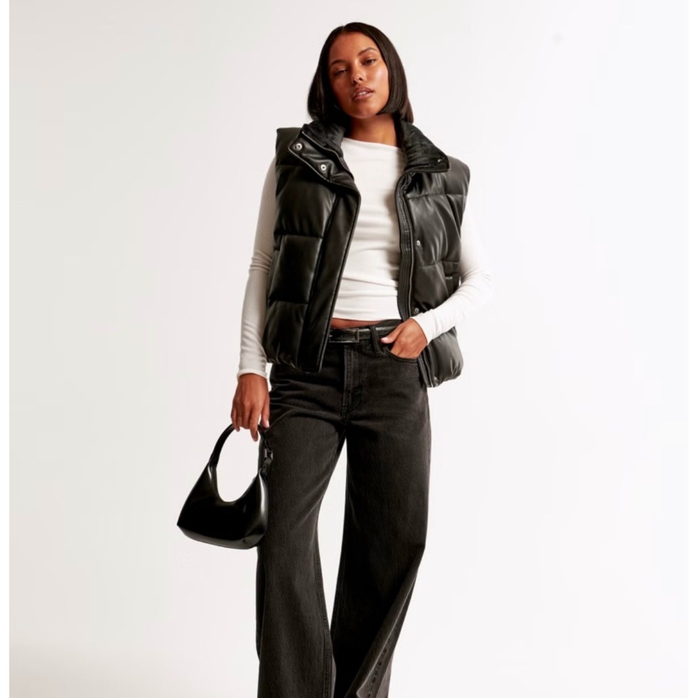 ABERCROMBIE‎ AND FITCH BLACK VEGAN LEATHER ULTRA MINI PUFFER VEST XS Gorpcore